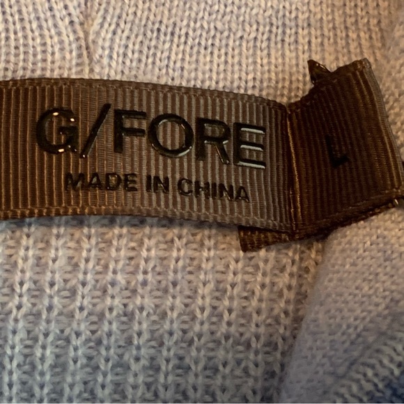 G/Fore Waffle Stitch Hooded Sweater Large Wool Womens Top Golf Ice Blue Soft NEW - Picture 8 of 13